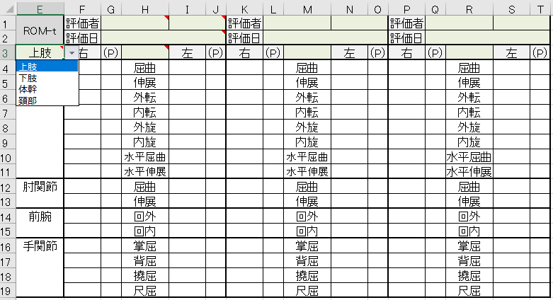 理学療法評価表 Excelで作成した評価表の紹介 うしむね将軍記